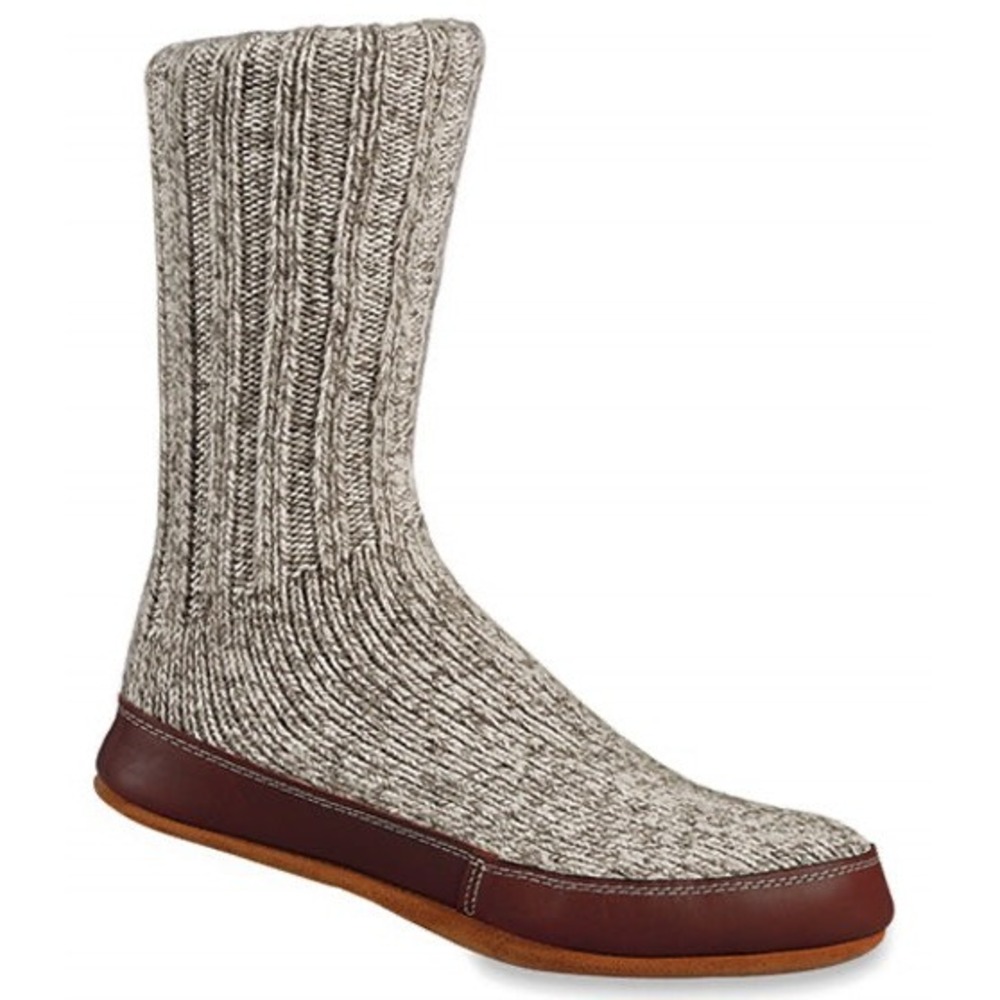 Acorn Mens Slipper Socks Ragg Wool Suede Sole Grey Brown XL 10.5-11.5